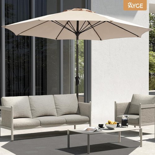 Ayge 9FT Large Outdoor Patio Umbrella - UV Resistant, Easy Tilt & Crank, Heavy-Duty Fiberglass Ribs, Beige