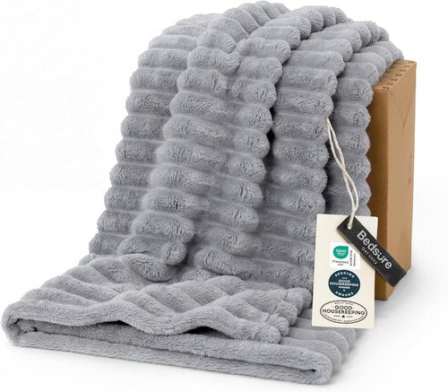 Bedsure GentleSoft Throw Blanket - Cozy Light Grey Fleece Blanket for Couch | 50x60 Inches
