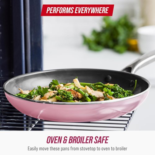 Blue Diamond 8" Nonstick Frying Pan - Ceramic Diamond Infused, PFAS-Free, Dishwasher Safe, Pink
