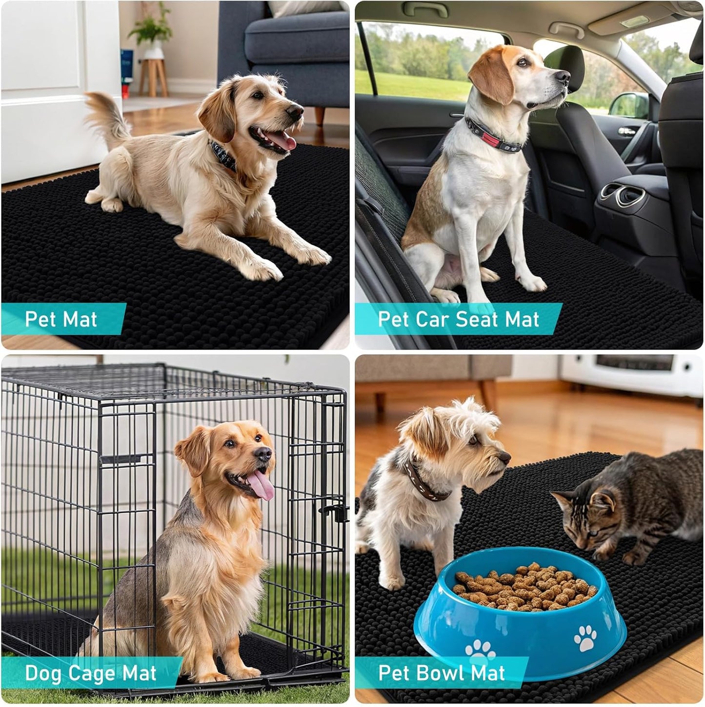 OLANLY Dog Door Mat - Absorbent Non-Slip Mud Mat for Indoor Use | 40x24 Inches, Quick Dry Chenille, Black