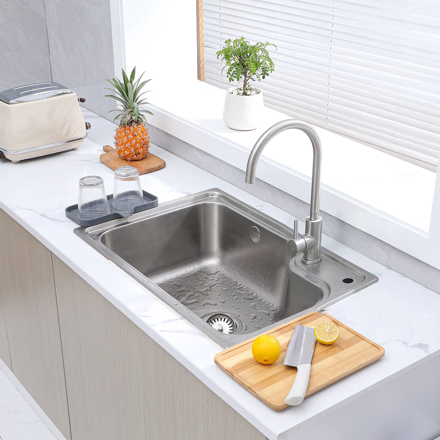 MicoYang Silicone Bathroom Soap Dishes with Drain Spout-Bathroom and Kitchen Sink Organizer,Sponge Holder,Dish Soap Tray,Perfect for Dispenser,Scrubber,Bottle,Cup on Sink or Counter-Grey 9.6"×5.3"
