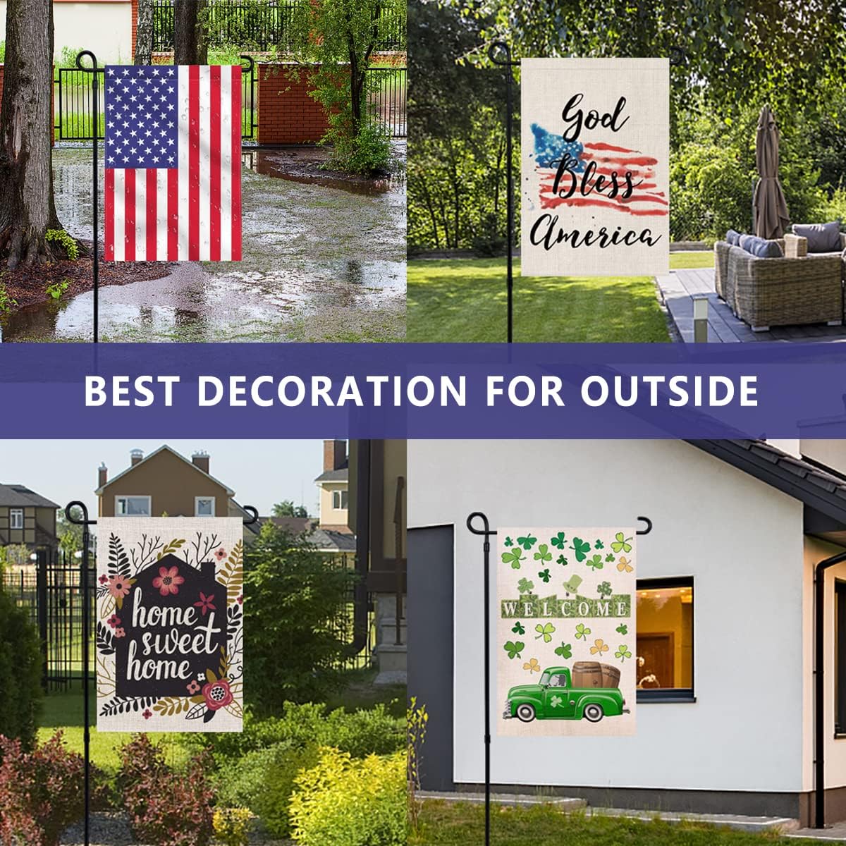 PHITRIC Garden Flag Holder Stand - Premium Weather-Proof Black Metal Flagpole for Outdoor Decor