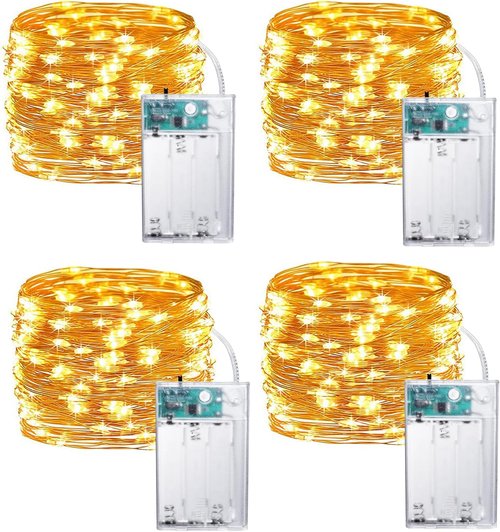 Joomer LED Fairy Lights - Battery Operated 4 Pack | 16FT 50 LED Cuttable Starry Lights with Timer for Indoor Decor