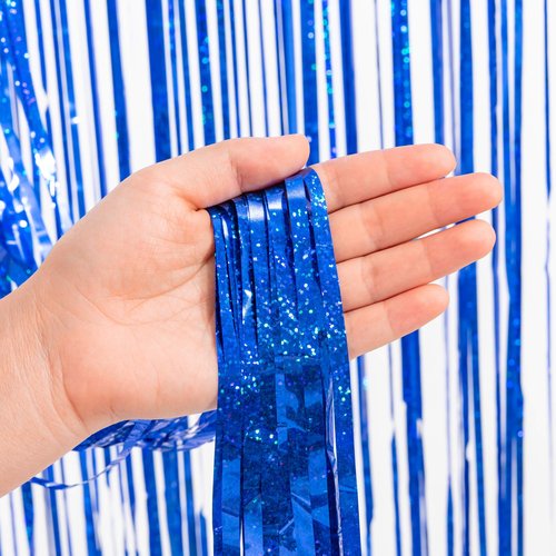 Dark Blue Tinsel Backdrop Streamers - GREATRIL Party Streamers Backdrop Foil Fringe Curtains for Birthday Royal Boys Men Decorations - 1m x 2.5m - Pack of 2