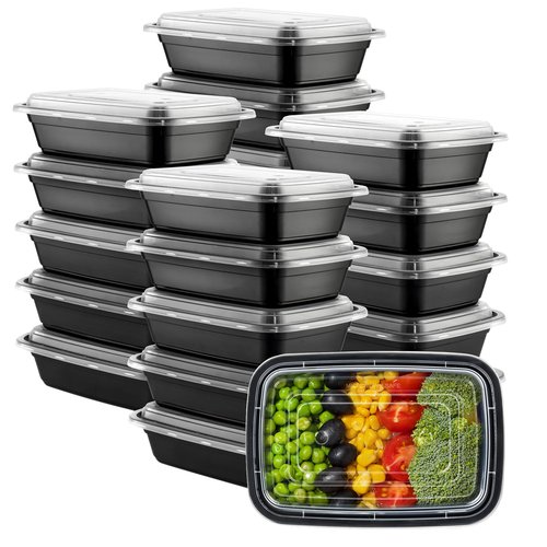 GUSTO [24 oz - 50 Count 1-Compartment Meal Prep Containers with Lids – Reusable, Microwaveable, Dishwasher & Freezer Safe, BPA-Free Food Storage Boxes for Portion Control (Formerly Comfy Package)