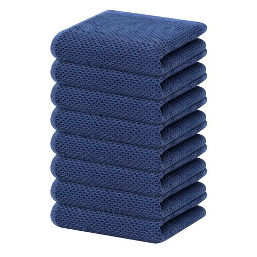 Homaxy 100% Cotton Waffle Weave Kitchen Dish Towels, Ultra Soft Absorbent Quick Drying Cleaning Towel, 13 x 28 Inches, 8-Pack, Navy Blue