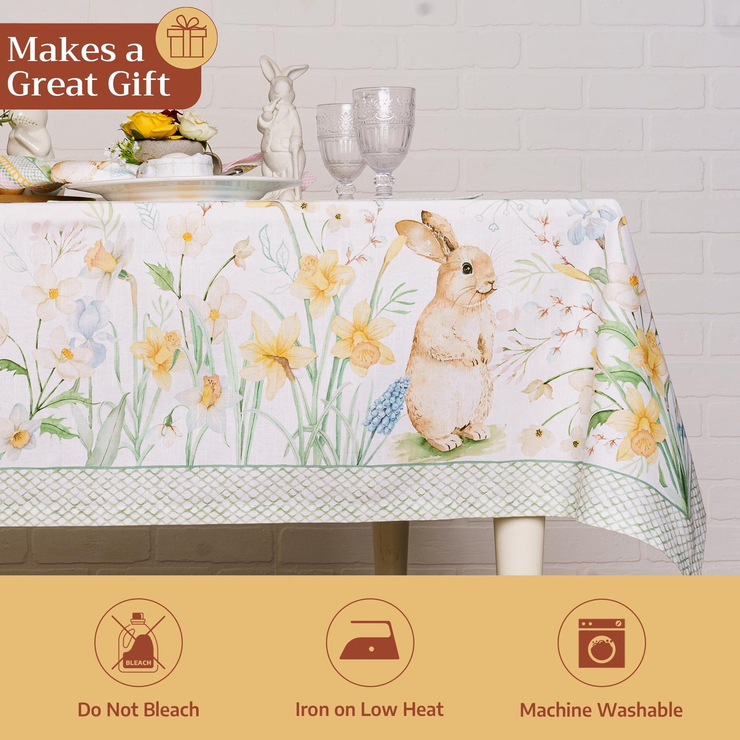 Maison d' Hermine Table Cloth Square Table 100% Cotton 60 x 60 Inches Tablecloth Reusable Decorative for Dining Kitchen Room Farmhouse Home Gifts for Mothers Day Spring Summer - Easter Dew
