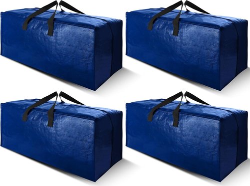 Cosy Family Extra Large Moving Bags - Heavy Duty Storage Totes with Backpack Straps & Strong Zippers | Set of 4, Blue