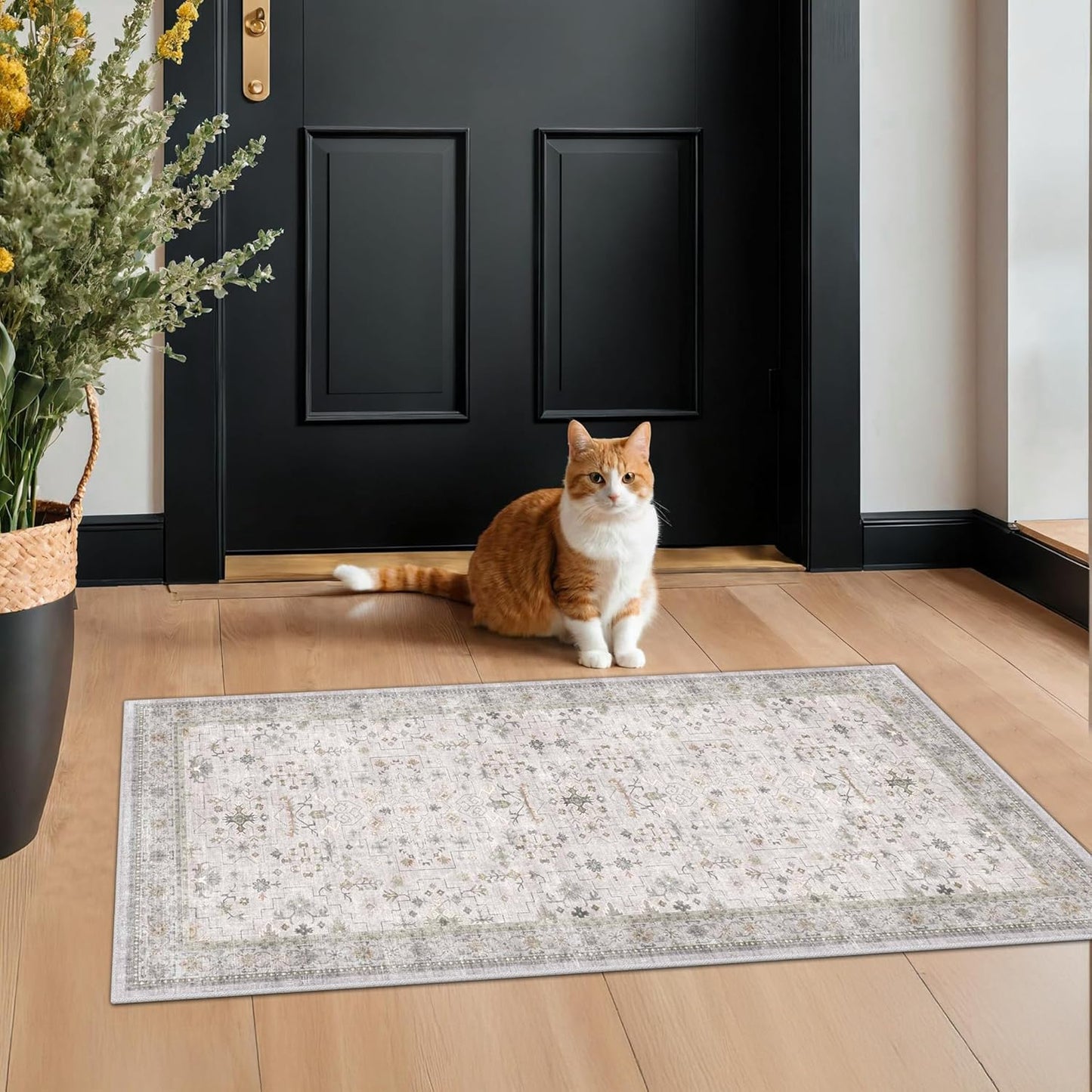 Regine Switzerland Light Grey Boho Bathroom Rug - Washable Low Pile Non-Slip 2x4 Area Mat