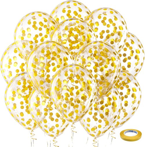 Bezente Gold Confetti Balloons - 12-Inch Helium Balloons with Golden Dots | 60-Pack for Parties & Events