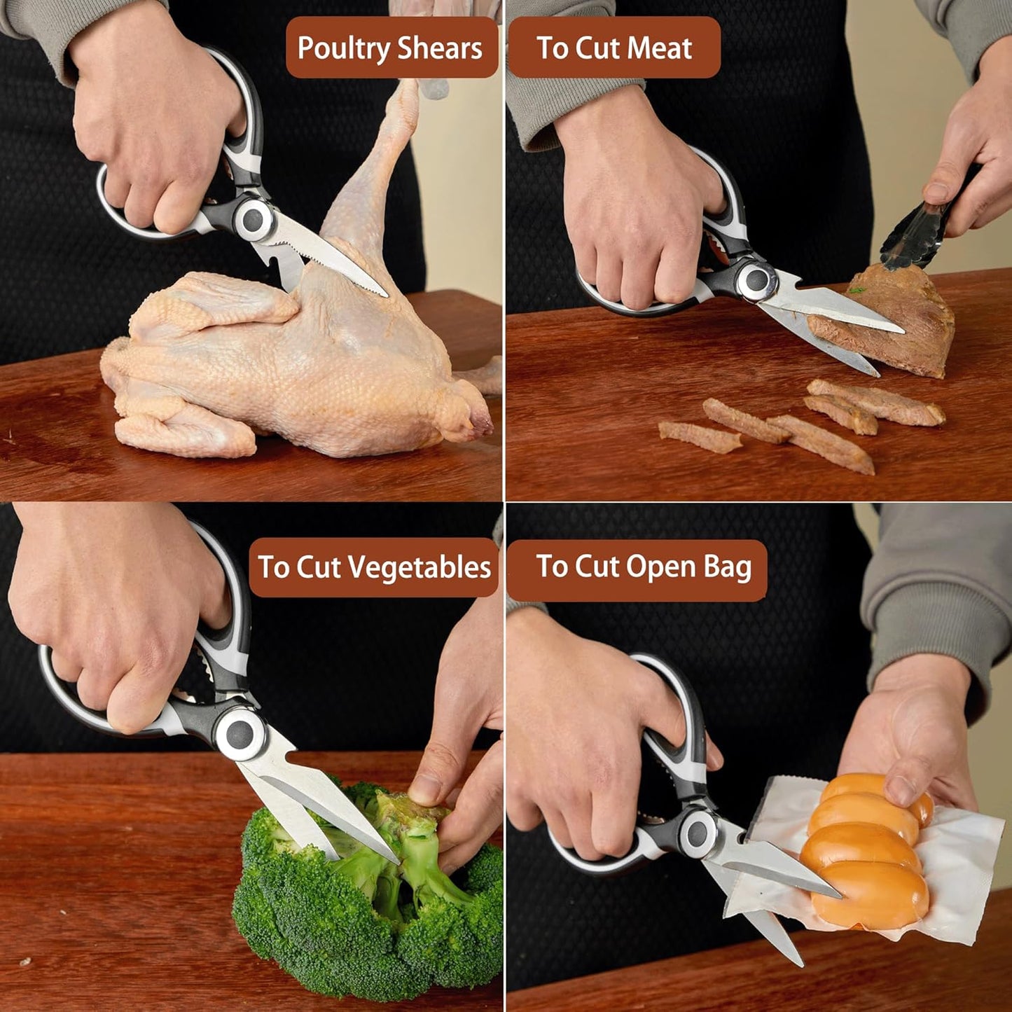 OMDAR Kitchen Scissors - Heavy Duty Stainless Steel Cooking Shears | 3-Pack for Meat, Food & Poultry