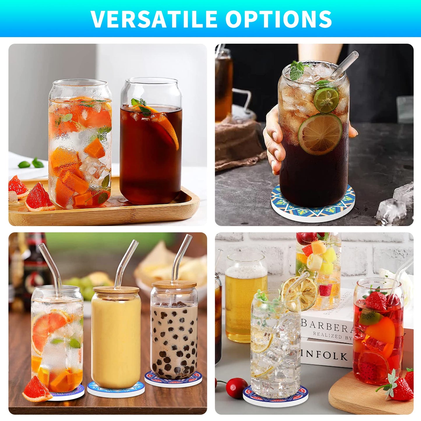LSXKAMIX Drinking Glasses with Bamboo Lids and Glass Straws, 4-Piece Set - 16oz Can-Shaped Tumblers for Iced Coffee, Beer, Cocktails, and Whiskey - Includes 2 Cleaning Brushes, Ideal Gift