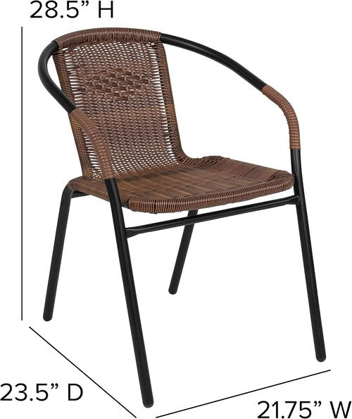 EMMA + OLIVER Modern Rattan Stack Chairs - Set of 2 Indoor/Outdoor with Curved Back, Brown
