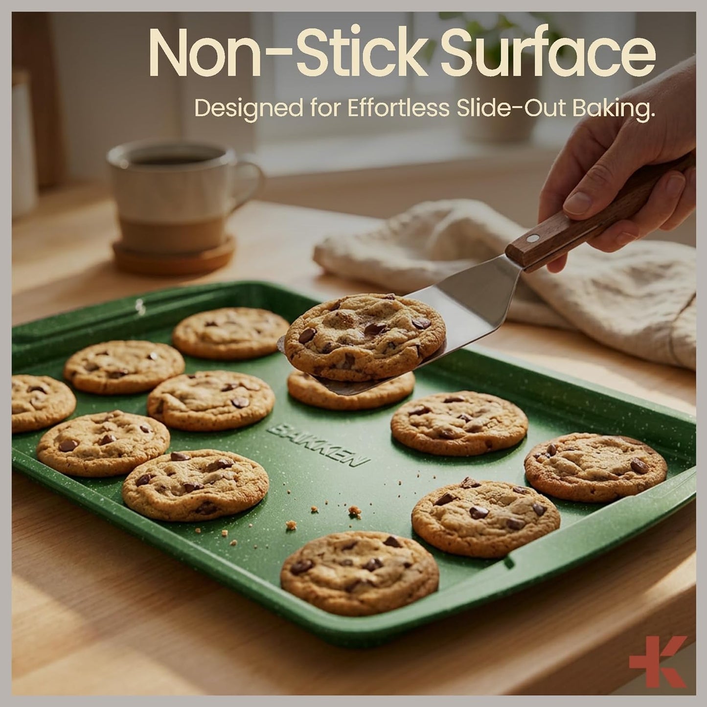 BAKKEN Nonstick Baking Pan Set - Green Marble Coating, Oven Safe Up to 450°F | Set of 3 Essential Bakeware