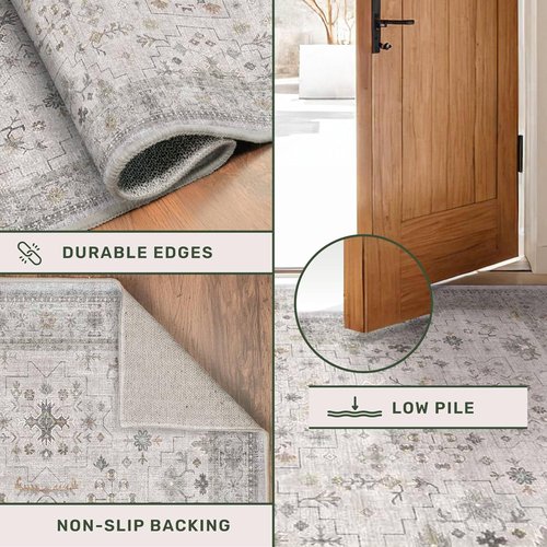 Hazo Haus Boho Hallway Runner - Light Gray & Taupe, Washable, Non-Slip, Stain Resistant 16ft Rug