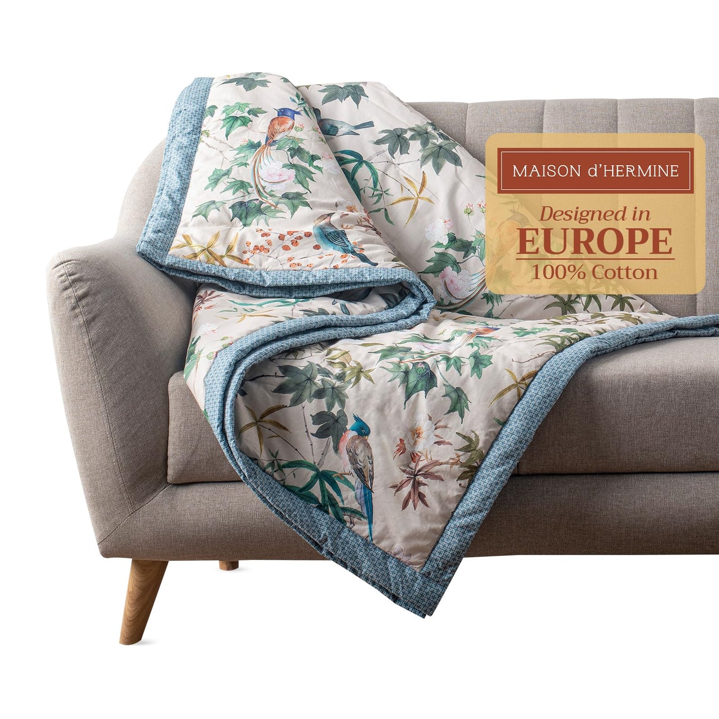 Maison d' Hermine Throw Blanket for Couch Lightweight Soft Warm Breathable Cotton Throw Blankets for Bed Girls Boys Women Men Sofa Living Room Gifts for Mothers Day (50'' X 60'', Hokuzai - Grey)