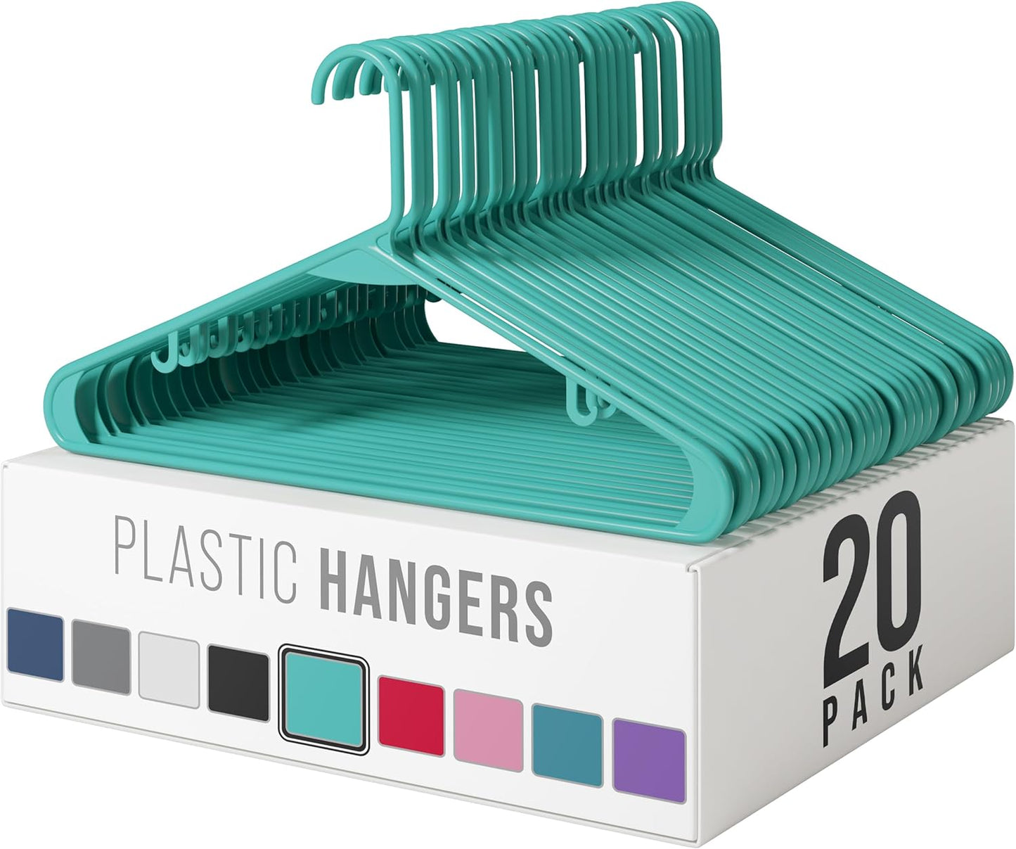 Skiennix Plastic Hangers 20 Pack - Space-Saving Clothes Hangers in Aqua for Closet Organization