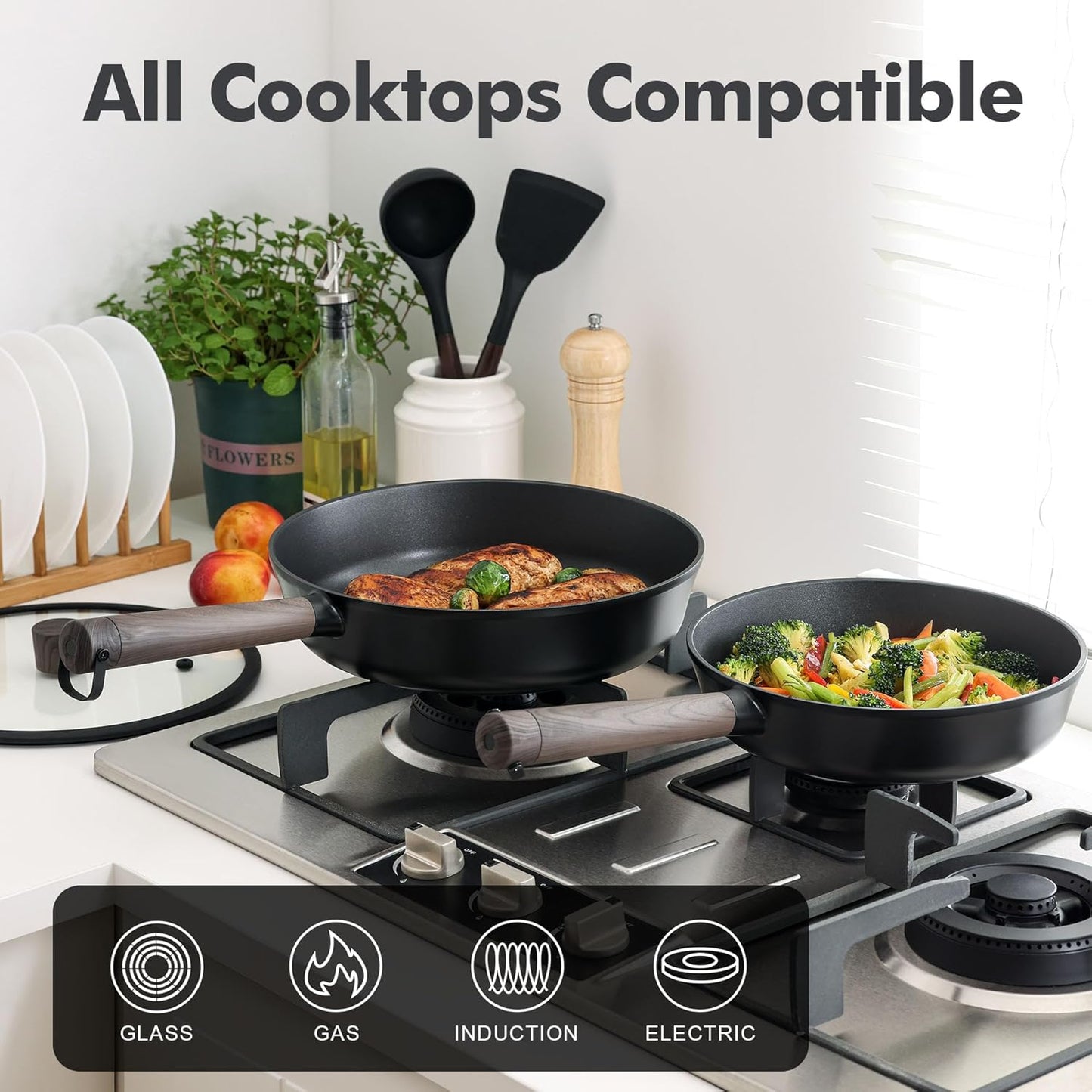 SENSARTE Nonstick Cookware Set - 14-Piece Kitchen Pots and Pans with Stay-Cool Handles | Dishwasher Safe, Induction Compatible, PFOA Free, Black