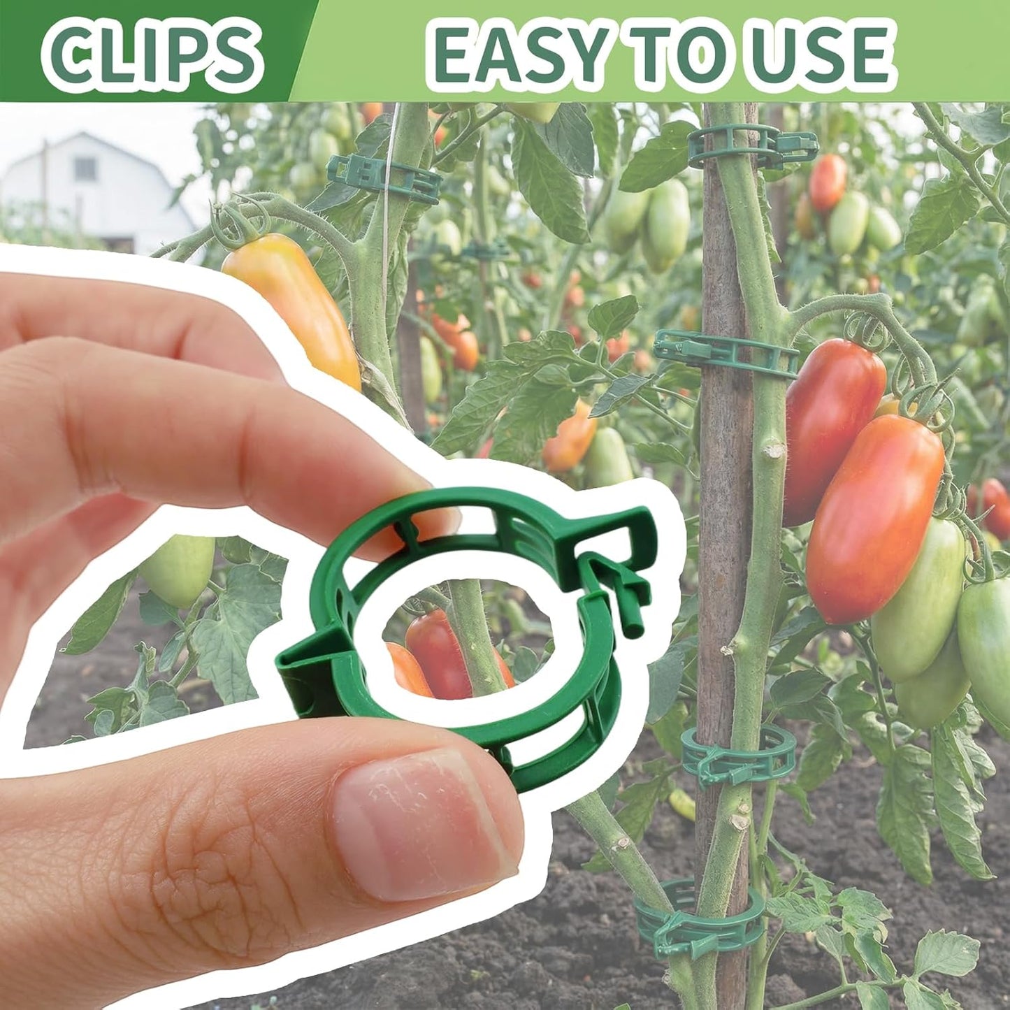 Skiennix 60Pcs Plant Support Clips - Durable Plastic Clips for Securing Tomato Vines & Climbing Plants