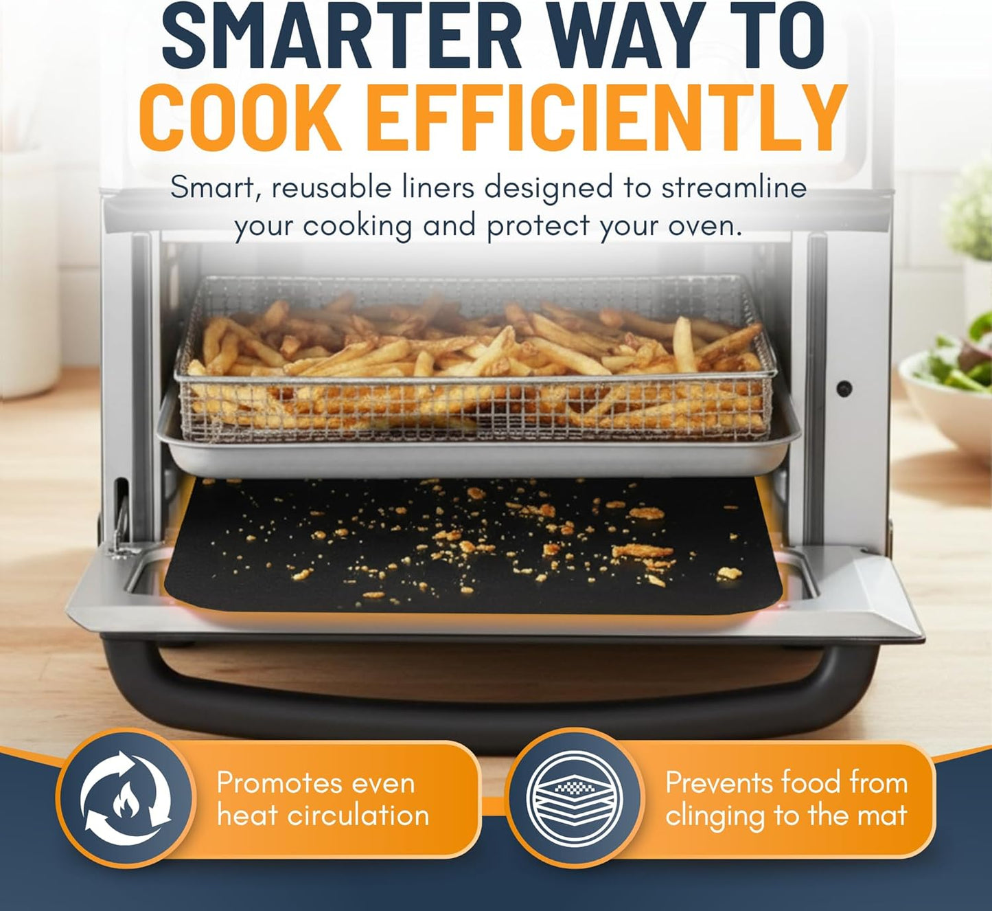 Skiennix Toaster Oven Liners - Reusable Non-Stick Heat Resistant Mats | 12"x12" Black (2 Pack)
