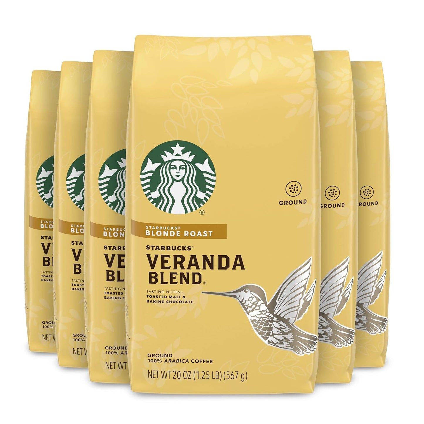 Starbucks Veranda Blend Coffee - Ground, Smooth Flavor, 20-Ounce Bags | Pack of 6