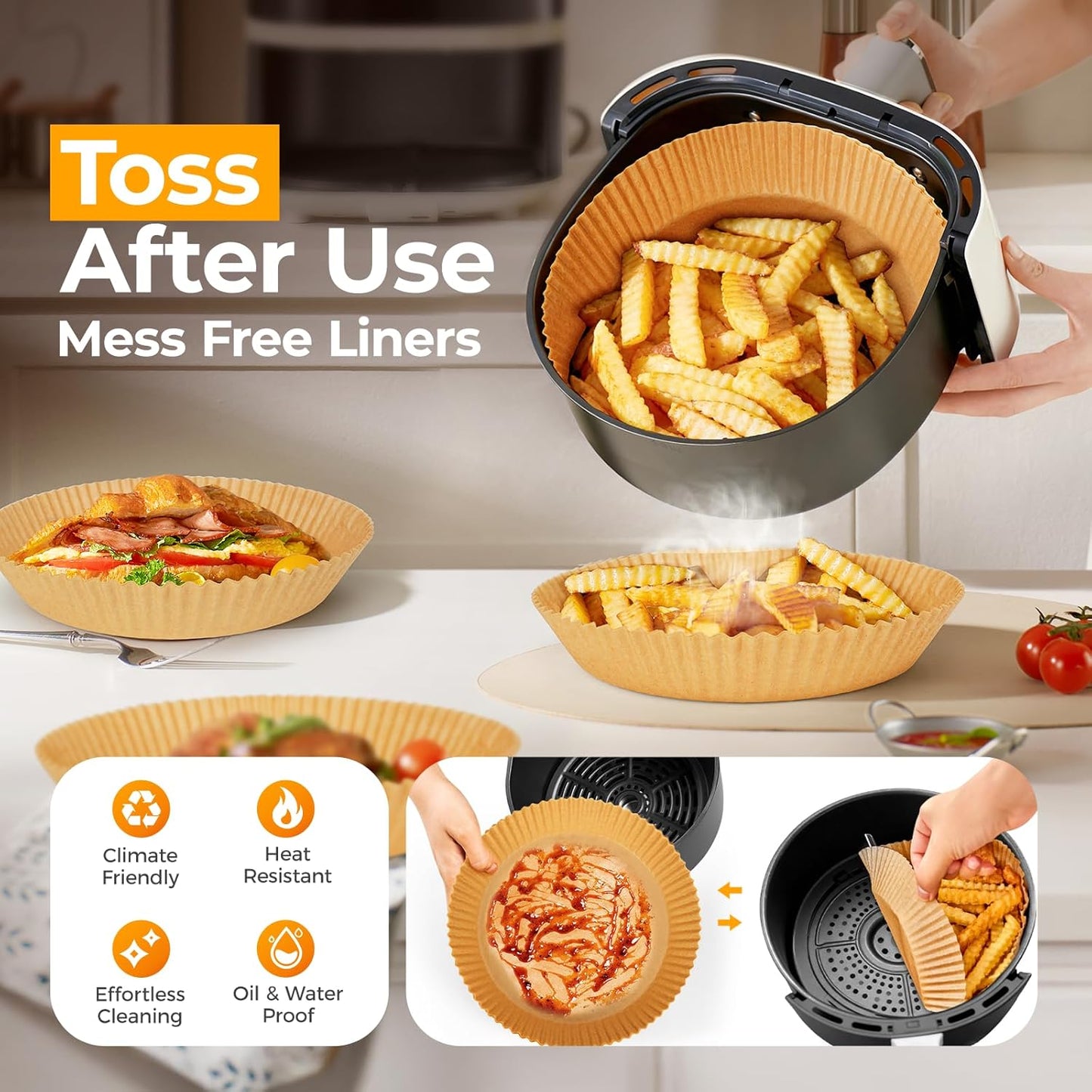 Vailnd Air Fryer Paper Liners - 405 PCS Non-Stick Parchment for 5-8 QT Baskets | Waterproof & Oil-Proof