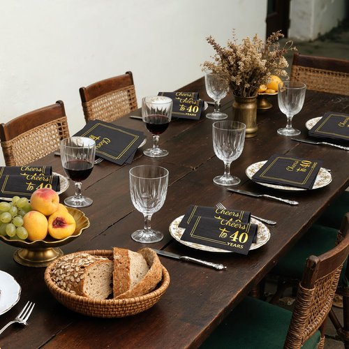 40th Birthday Cocktail Party Napkins-50PCS 13 * 13 inches Cheers to Years Disposable Paper Napkins for Birthday Wedding Anniversary Decorations Party Props Supplies Black and Gold (40th)