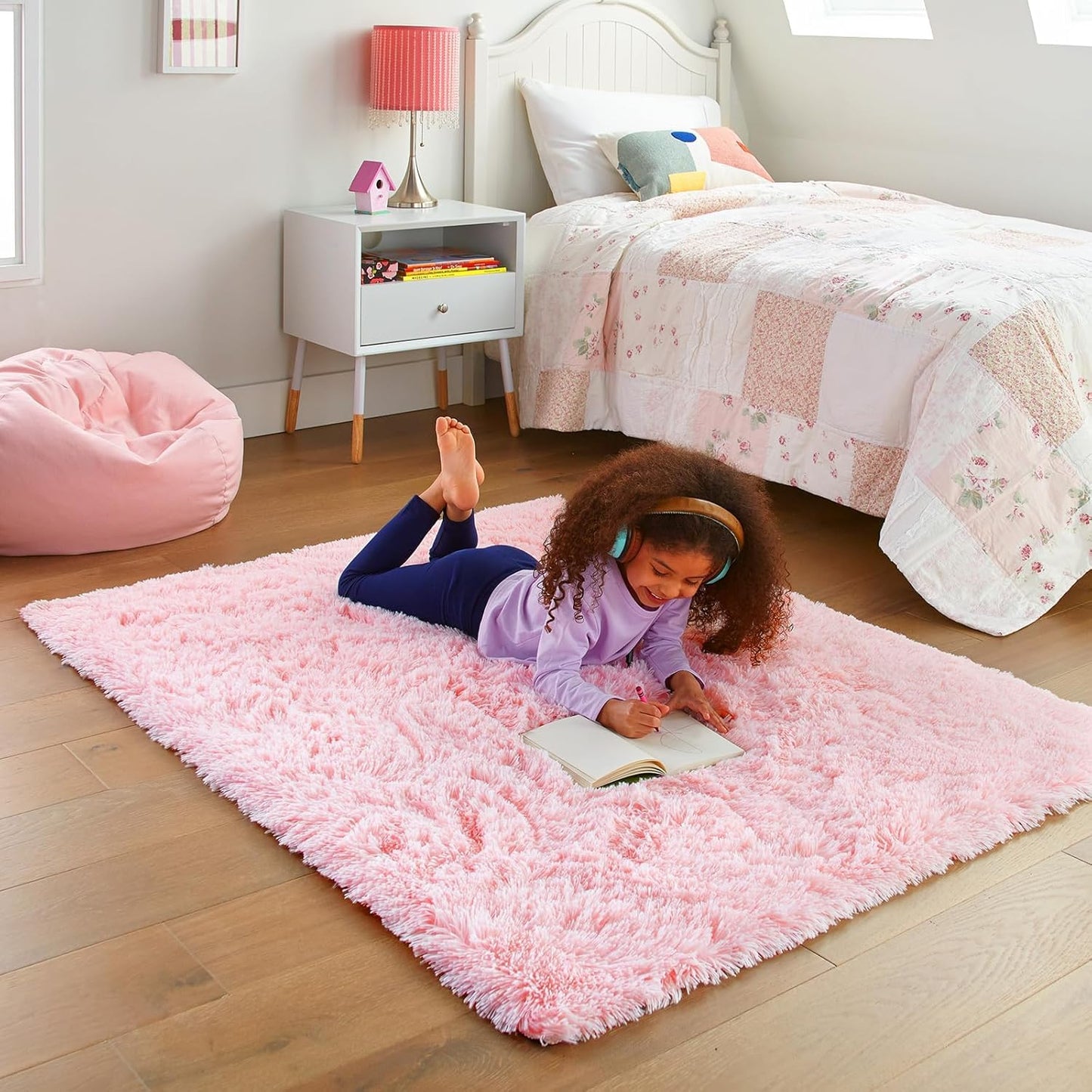 Ophanie 3x5 Pink Area Rug - Non-Slip Fluffy Carpet for Bedroom & Dorm Decor | Aesthetic Nursery Essential