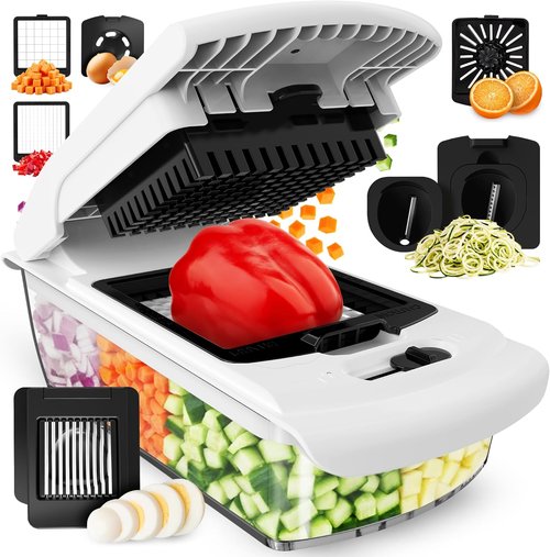 Fullstar Vegetable Chopper & Mandoline Slicer - 7-in-1 Kitchen Food Chopper with Container & Grater (White)