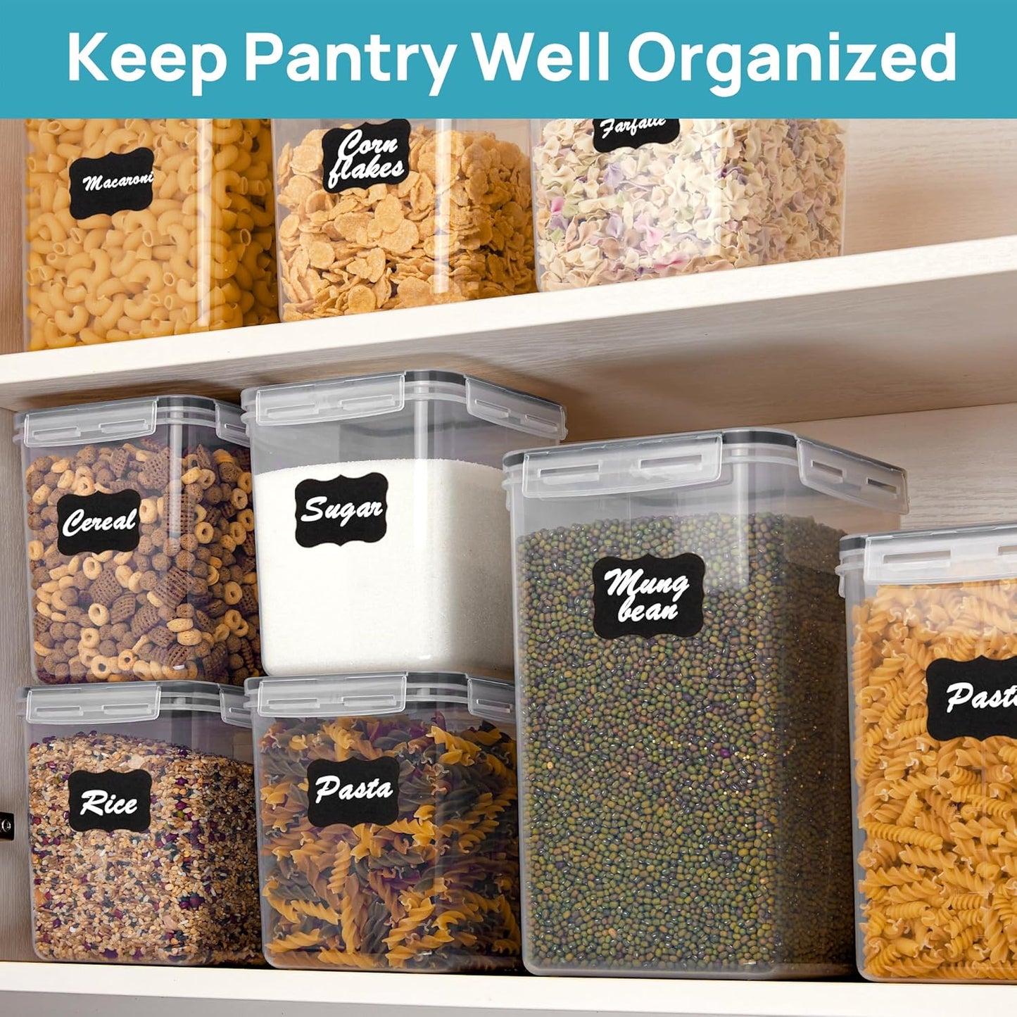 Vtopmart Airtight Food Canisters - 10 PCS Flour & Sugar Storage Containers, BPA-Free, Black