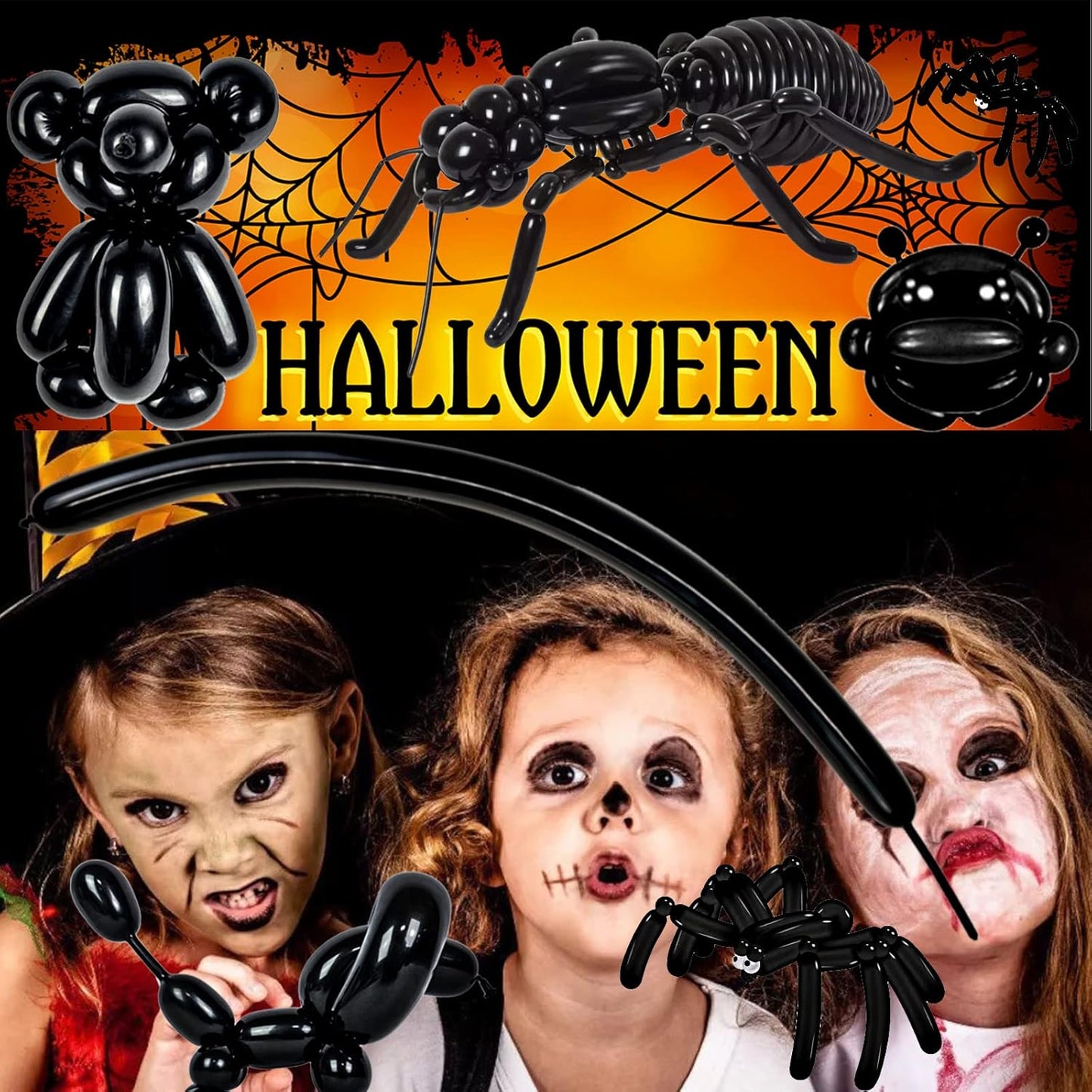 Skiennix 260 Long Balloons - 100 Pack Black Twisting Latex for Animal Models | Perfect for Parties & Events