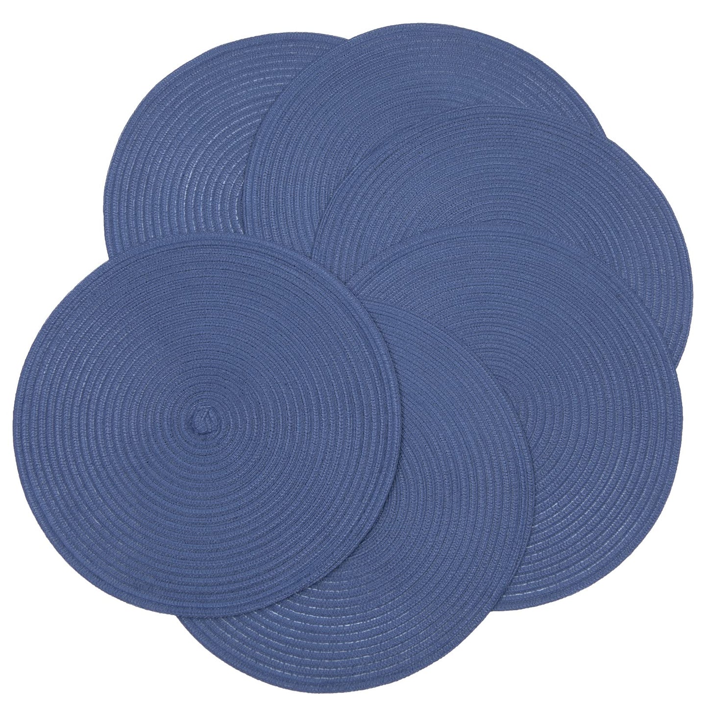 SHACOS Round Placemats Set of 6 Washable 15 inch Round Table Mats Cotton Polyester Woven Braided Place Mats for Dining Table (Sail Blue, 6)