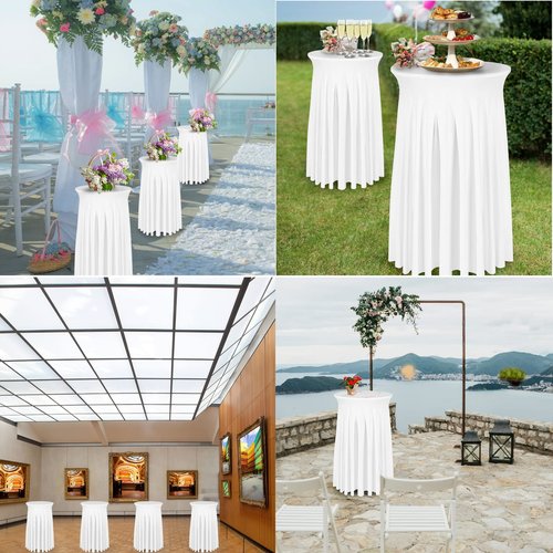 BDDC Cocktail Table Covers - 2 Pack 32"x 43" White Cocktail Table Tablecloth with Natural Wavy Round Skirt for Bar Wedding Party Banquet