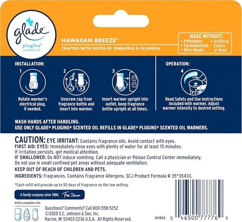 Glade PlugIns Air Freshener Refills - Hawaiian Breeze Scented Essential Oils | 3.35 Fl Oz, 5 Count