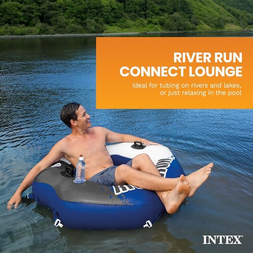 **INTEX River Run Connect Inflatable Floating Lounge - Comfortable Backrest, Built-in Cup Holder, 220lb Capacity**