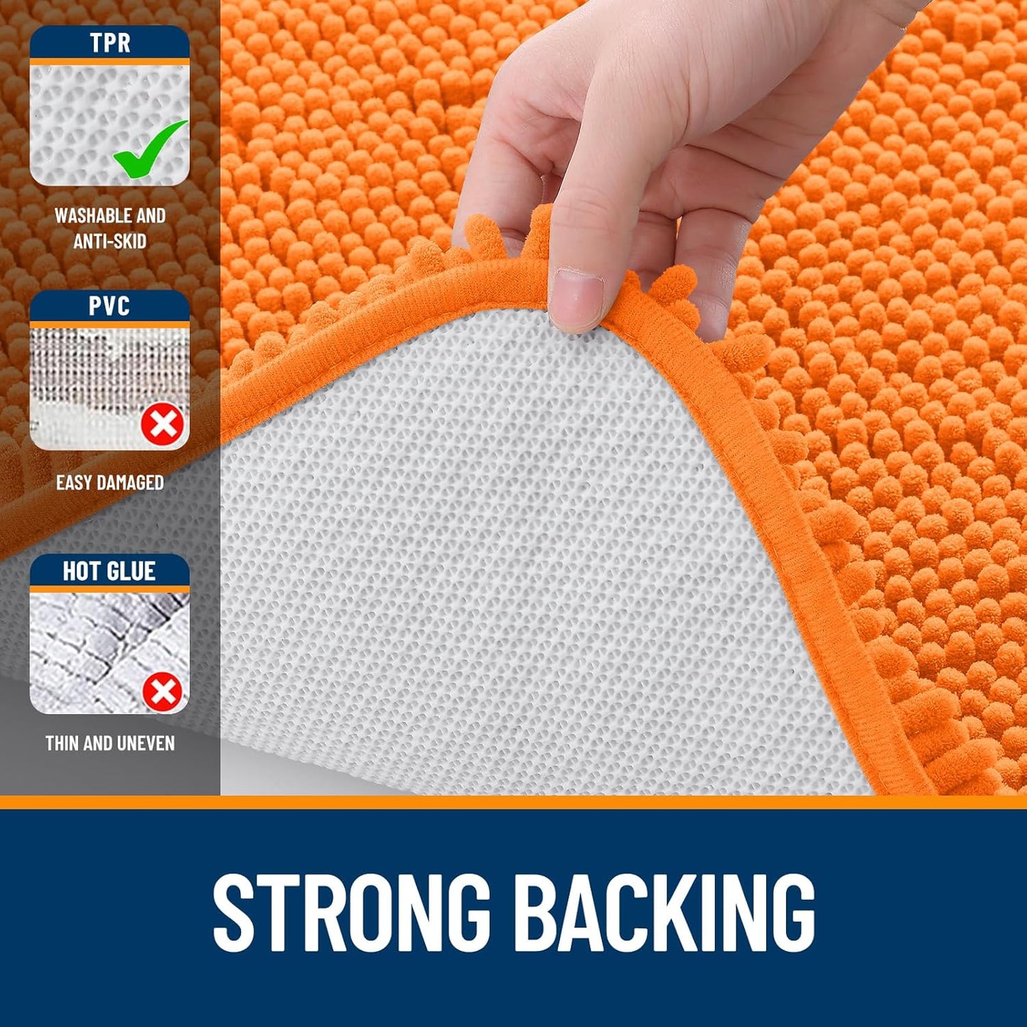 OLANLY Small Bathroom Rugs - Extra Soft Chenille Bath Mats | Quick Dry, Machine Washable, 24x16, Orange
