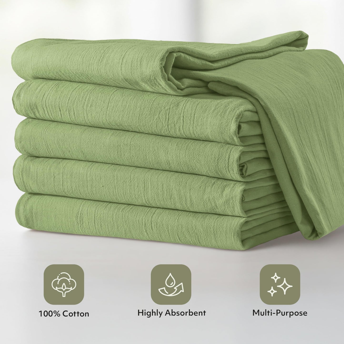 Utopia Kitchen Flour Sack Towels [28 x 28 Inch] 100% Cotton Tea Towels for Cleaning & Drying - Highly Absorbent Kitchen Dish Cloth (Sage Green, 24 Pack)