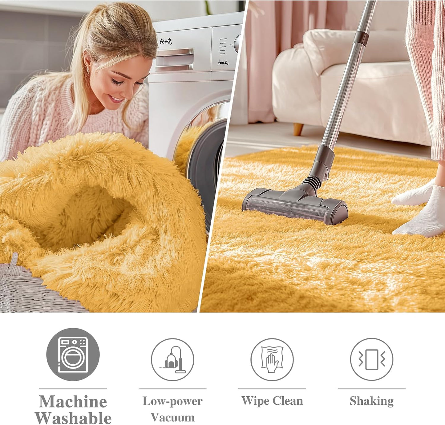 OLANLY Mustard Yellow Round Rug - Soft, Fluffy Shaggy Carpet for Bedroom | 2 ft Circle Area Rug