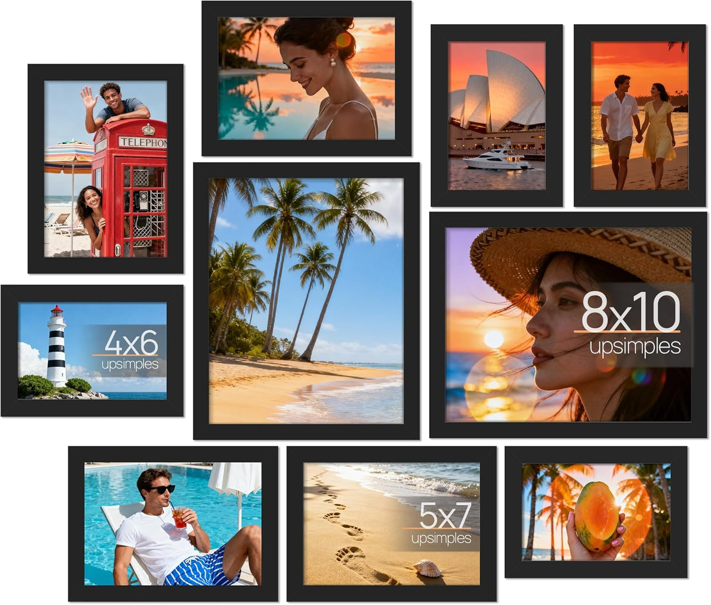 Upsimples 10 Pack Picture Frames - Collage Wall Decor for Tabletop Display | Multi-Sized Black Frames (8x10, 5x7, 4x6)