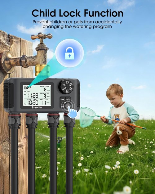 Insoma 4 Zones Sprinkler Timer - Brass Inlet Water Timer for Garden Hose | Auto/Manual/Rain Delay Modes