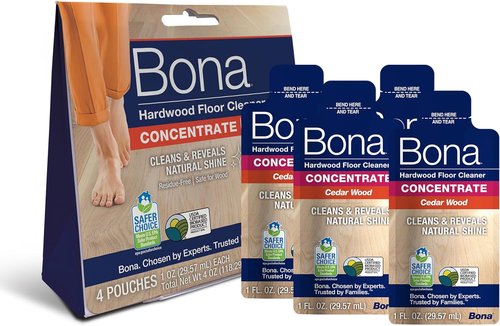 Bona Hardwood Floor Cleaner Concentrate - Cedar Wood Scent, 1 Fl Oz, Pack of 4 | Residue-Free Cleaning Solution for Wood Floors