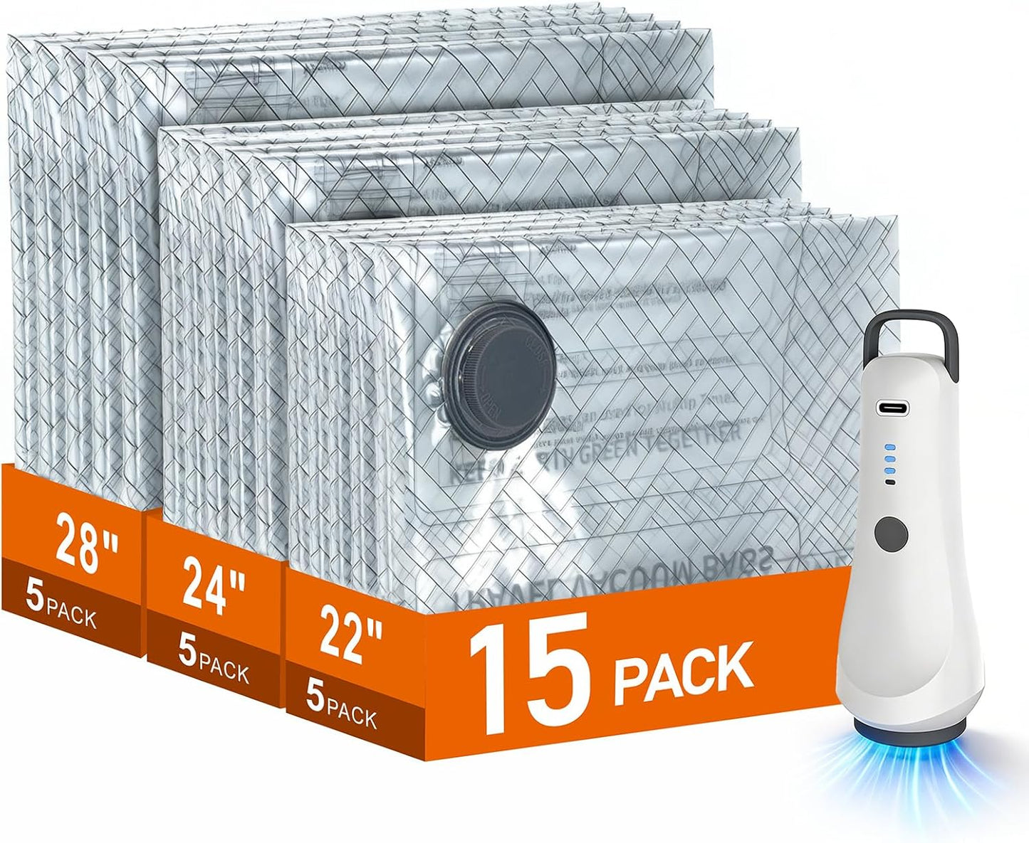 Skiennix Travel Vacuum Storage Bags - Electric Wireless Pump & Compression Solution | 15 Pack Combo