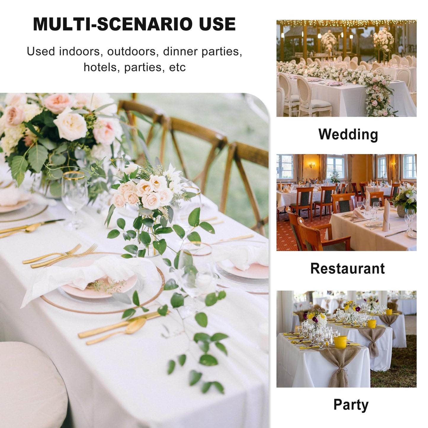 sancua 6 Pack White Tablecloth 90 x 156 Inch - Rectangle Table Cloth for 8 Feet Tables Stain and Wrinkle Resistant Washable Polyester Table Cover for Dining Wedding Banquet Party Buffet Restaurant