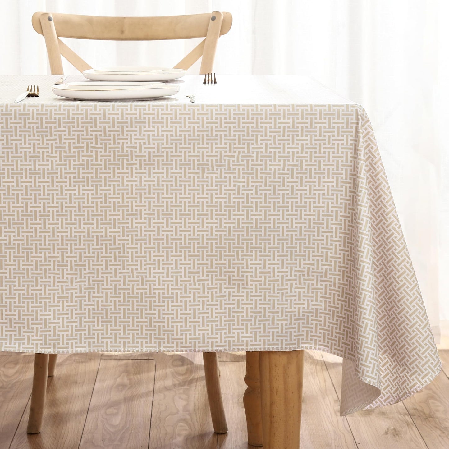 Walrus Heavy Duty Vinyl Tablecloth with Flannel Backing Waterproof Oil-Proof Plastic Table Cloth Stain-Resistant Wipeable Rectangle or Square Table Cover for Indoor and Outdoor (Weaving, 60X84 Inch)