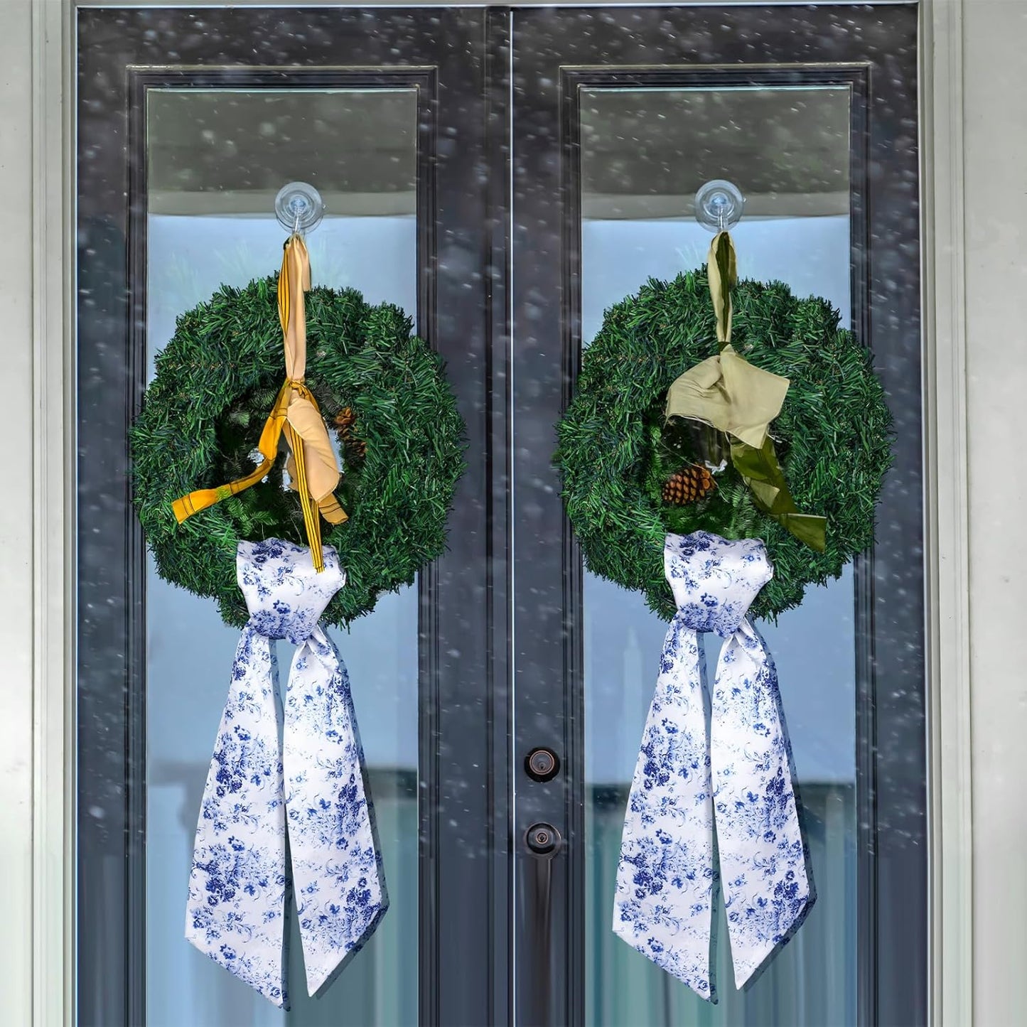 Skiennix Wreath Sash Set - Reversible Chinoiserie Decor for Monogram Garland | Indoor/Outdoor Use