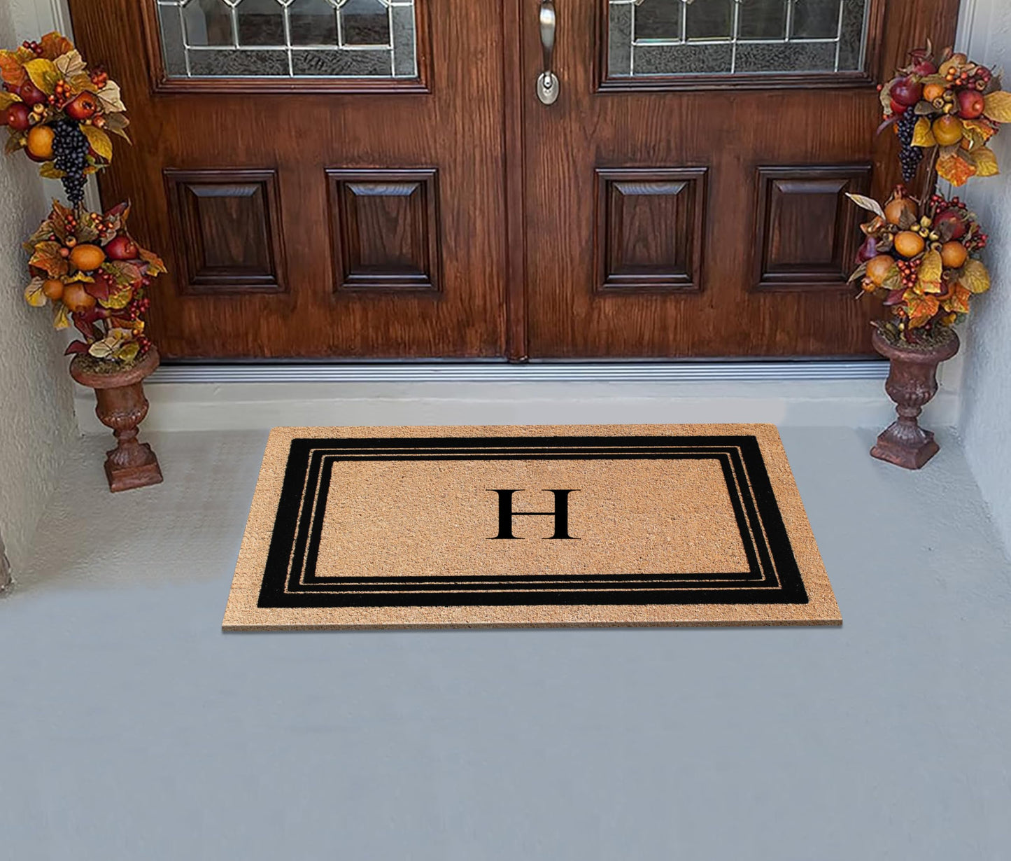 A1HC Natural Coir Flock Monogrammed Door Mat for Front Door 24"x39", Anti-Shed Treated Durable Doormat for Entrance, Heavy Duty, Thin Profile, Easy to Clean, Long Lasting, Front Door Entry Doormat