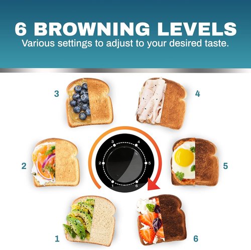 Elite Gourmet Long Slot 4-Slice Toaster - 6 Toast Settings, Defrost & Reheat Functions, Black