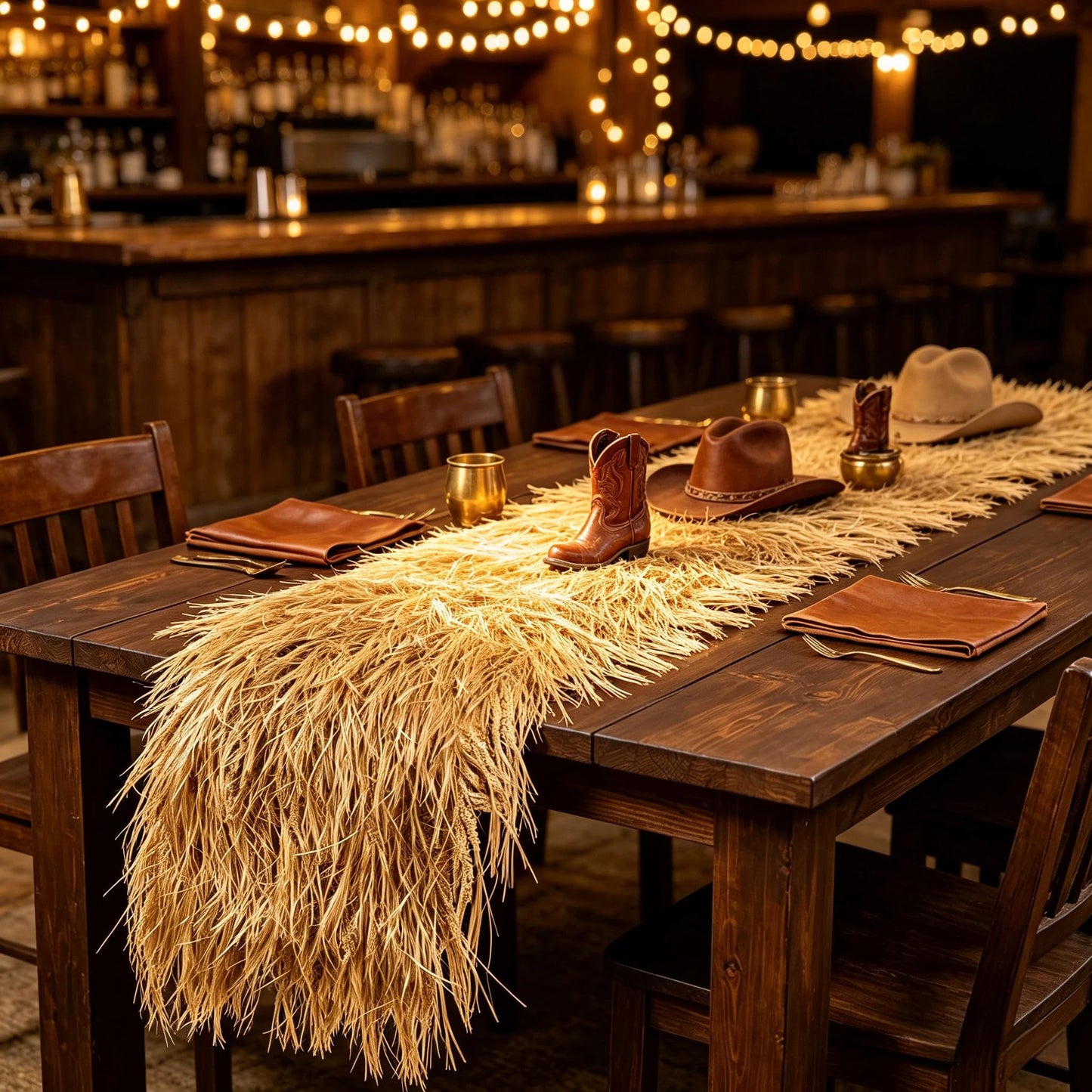 XLX TURF Fake Thatch Hay Table Runner 144 Inches Tiki Bar Western Cowboy Hawaiian Party Decorations - Realistic Artificial Straw Grass for Farm Wild One Birthday Table Centerpieces, DIY Crafts
