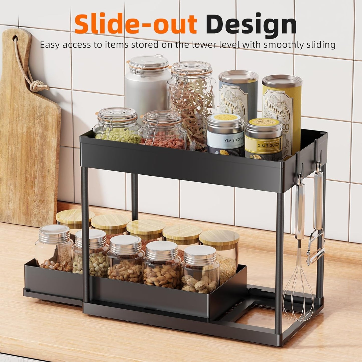 Simple Trending Under Sink Organizer - 2-Pack Pull-Out Sliding Storage Cabinet | 2-Tier Kitchen & Bathroom Organizer in Black