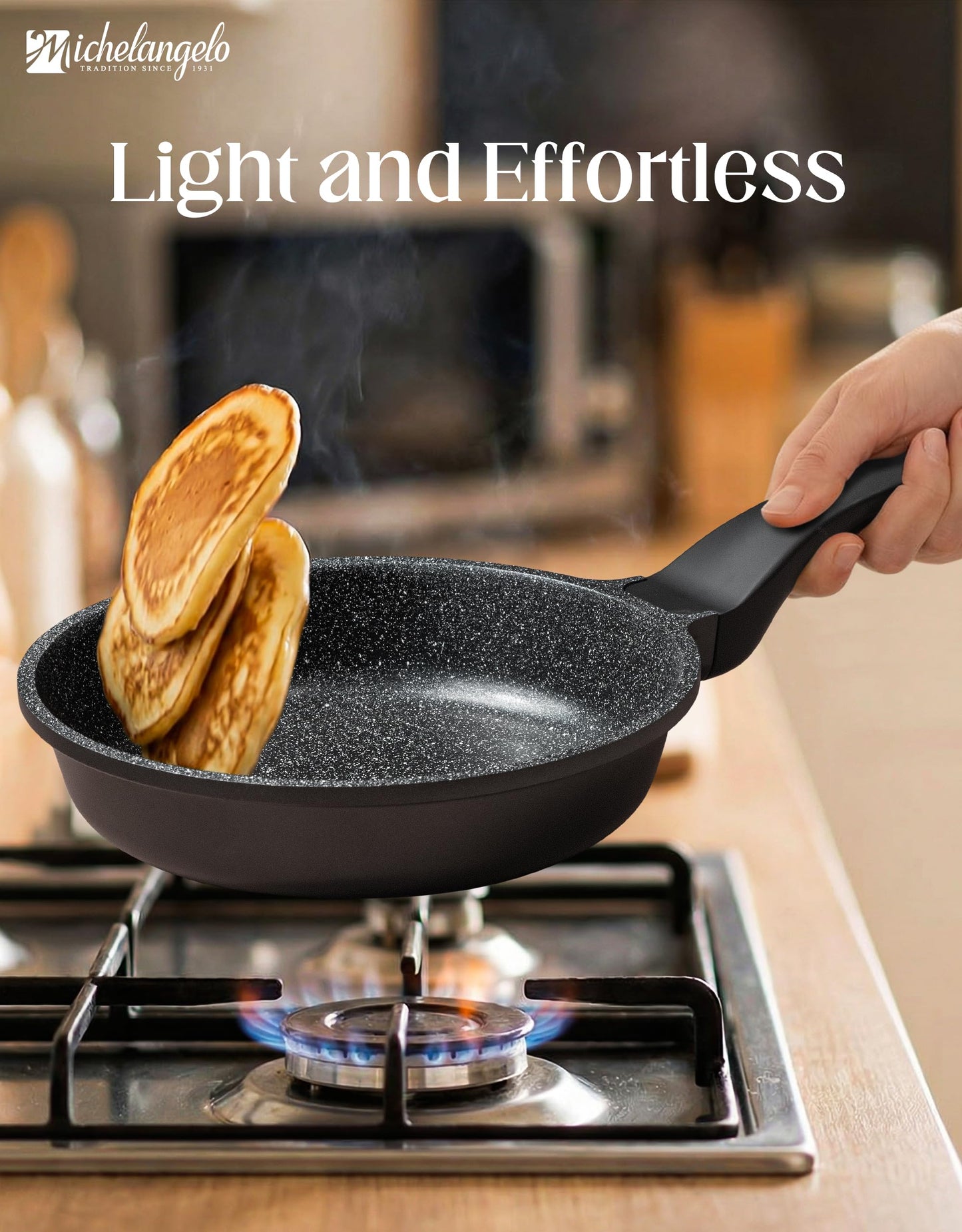 MICHELANGELO Nonstick Frying Pan - 8-Inch Non Stick Small Frying Pan with Silicone Handle | Easy to Clean, All Stovetops Compatible, Durable for Use